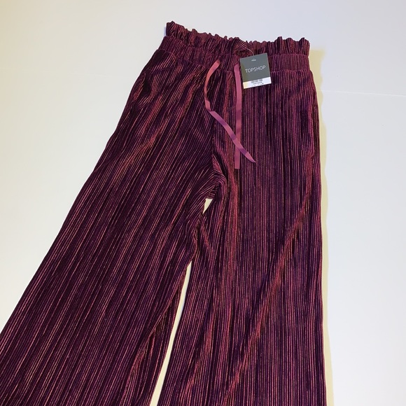 🆕 Topshop Purple Accordion Pleated Velour Palazzo Pants - Women’s Size 4 - Picture 2 of 6